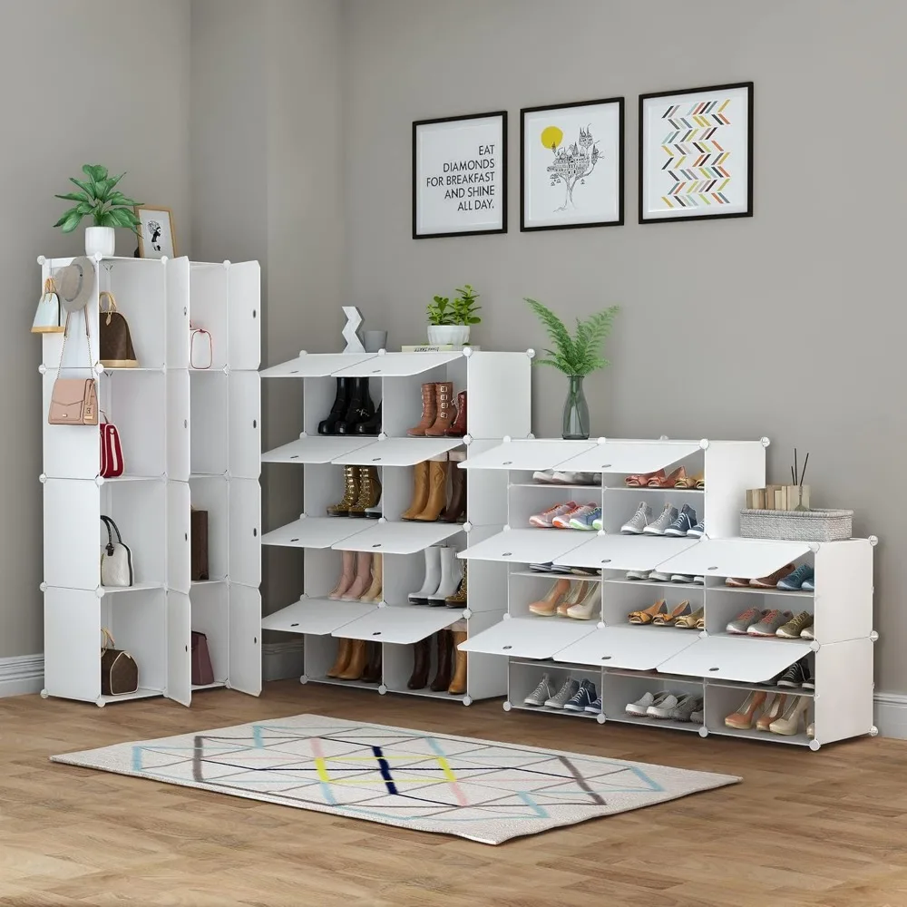 8 Tier Shoe Storage Cabinet 32 Pair Plastic Shoe Shelves Organizer for Closet Hallway Bedroom Entrywa, Shoes Cabinets 3