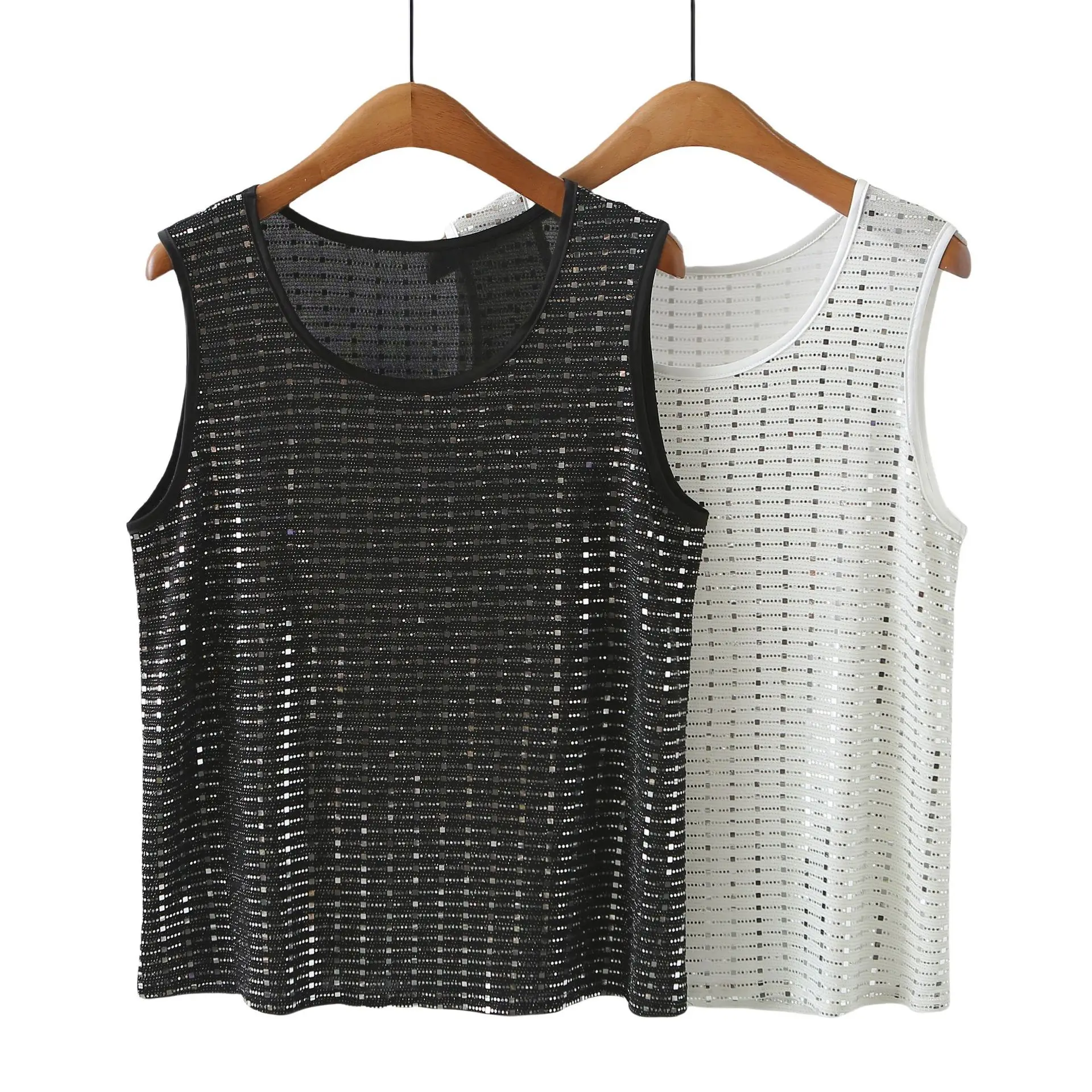 100kg Plus Size Women's Tank Top Temperament Sequin Vest With Base Sleeveless T-shirt 628