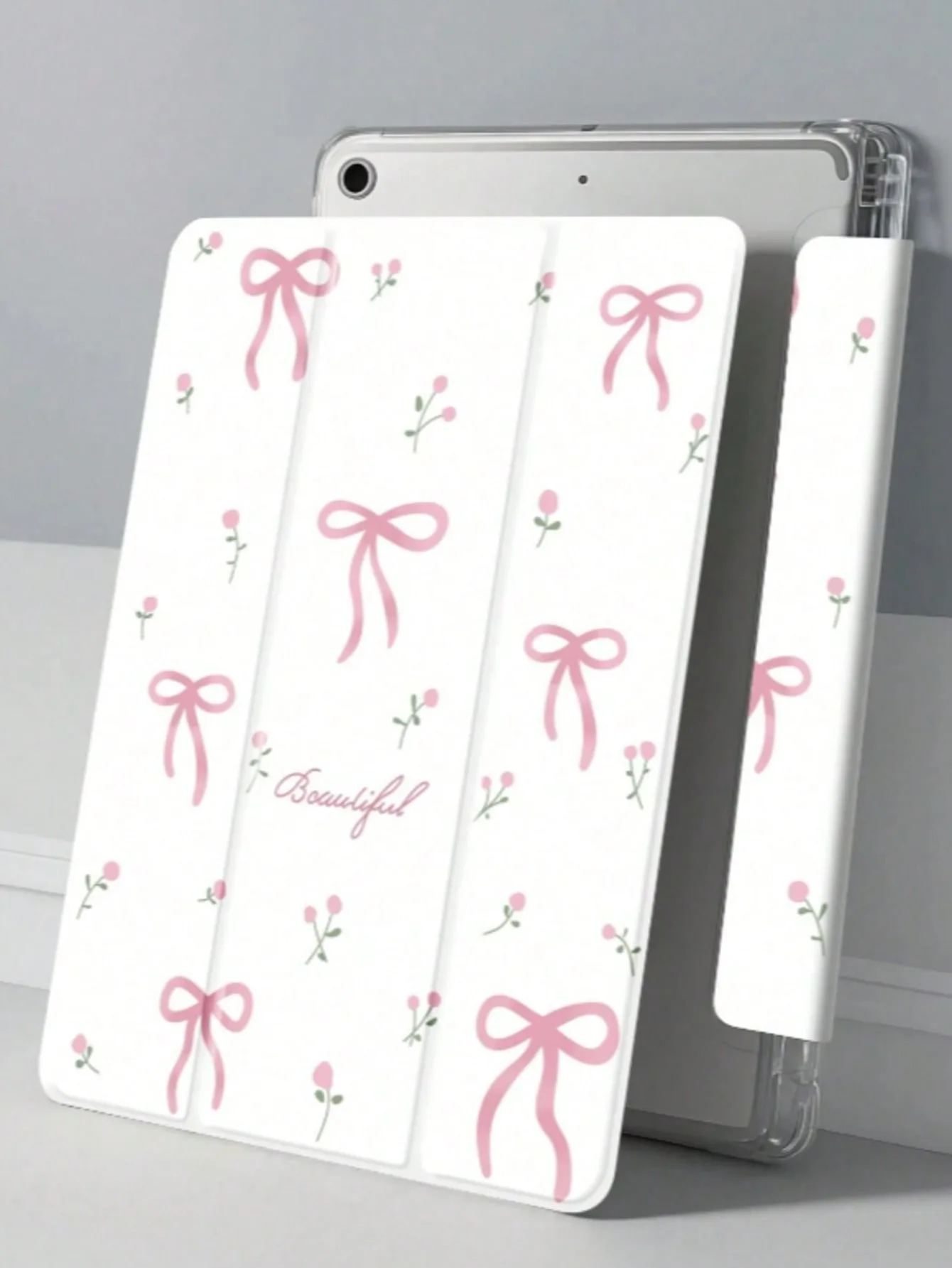 Elegant Pink Floral Bow Tablet Case