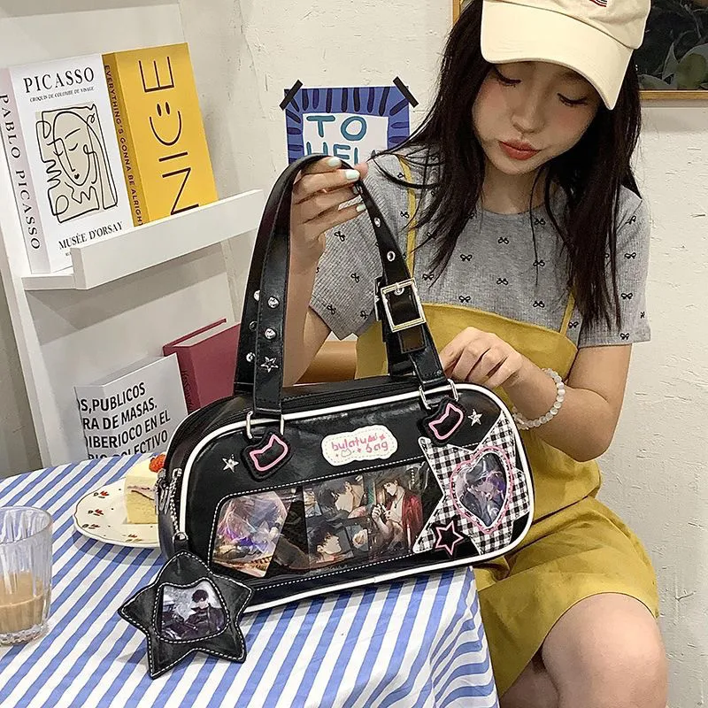 JIAERDI Japanese Transparent Blue Handbag Women Harajuku Aesthetic Leather Ita Bag Female Preppy Style Sweet Cute Shoulder Bags