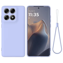 Premium Liquid Silicone Case with Flocking Interior and Strap Lanyard - Enhanced Protective Cover - Motorola Edge 70 Pro (Purple)