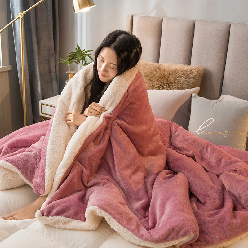 Fleece Blankets And Throws Thick Warm Winter Blankets Home Super Soft Duvet Luxury Solid Blankets On Twin Bedding