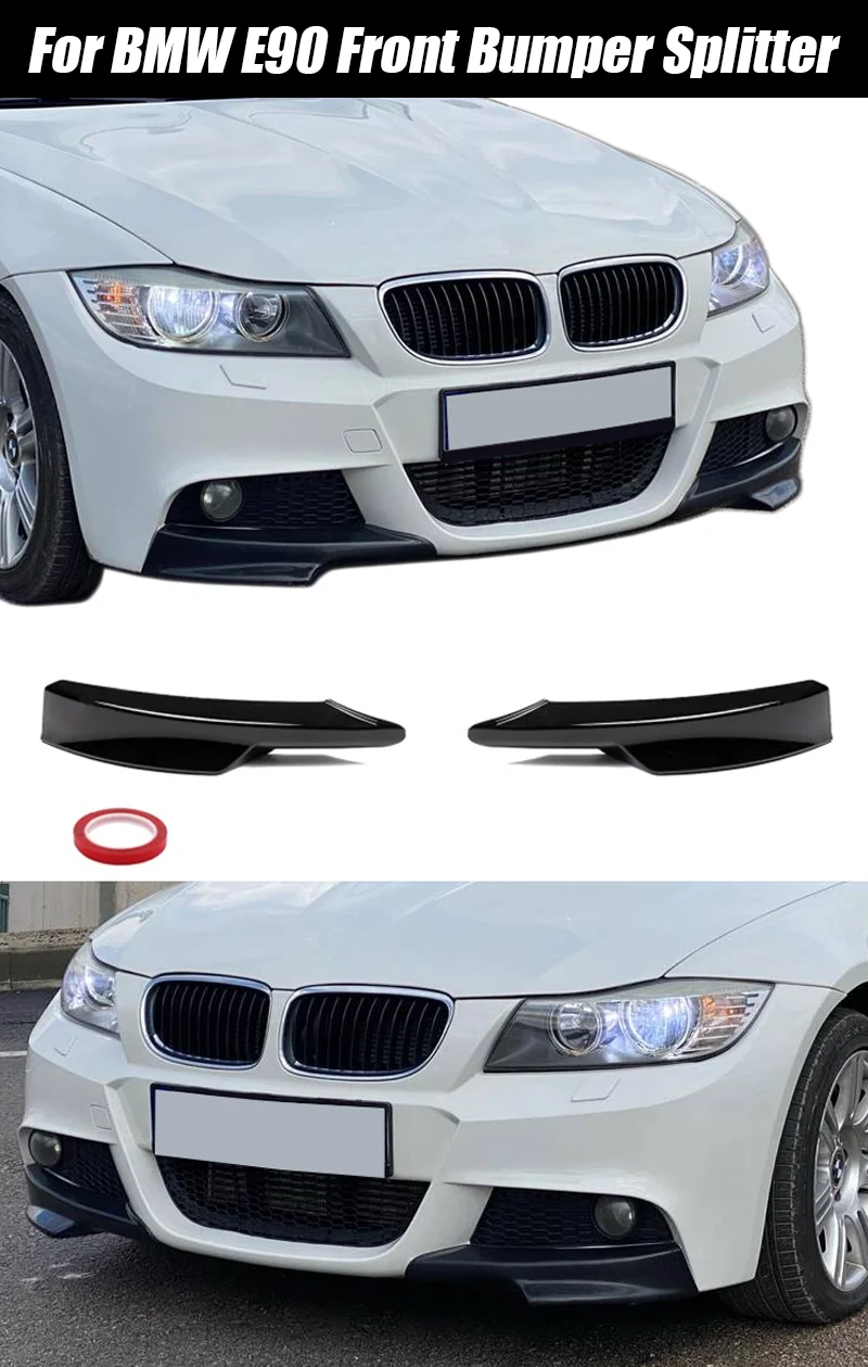Für BMW Zubehör E90 M Sport LCI Limousine 2009–2012, glänzend schwarz, Carbon-Look, ABS-Material, Frontstoßstange, Splitter, Diffusorschutz – Detail 1