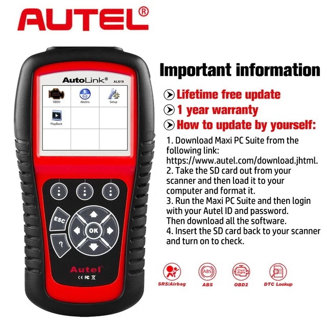 Autel AL619 OBD2 Scanner Car Diagnostic Tool Code Reader Automotriz ABS SRS Automotive 2