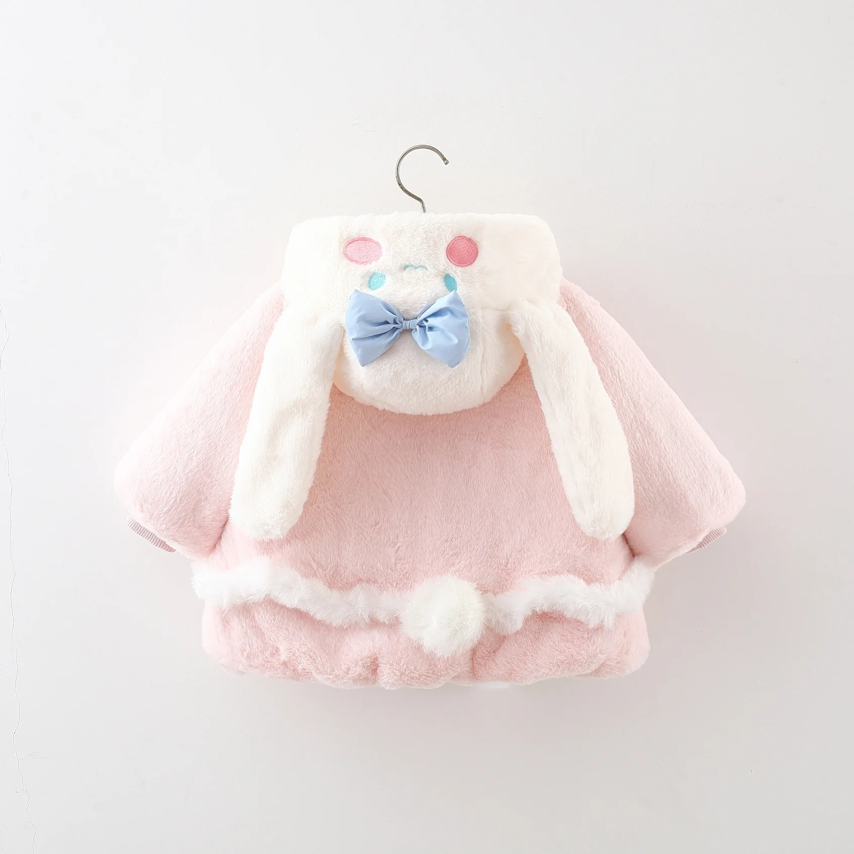 (1-4 Years Old) Cartoon Rabbit Ear Hat Baby Girl Long Sleeved Coat, Winter New Thick And Warm Children'S Clothing