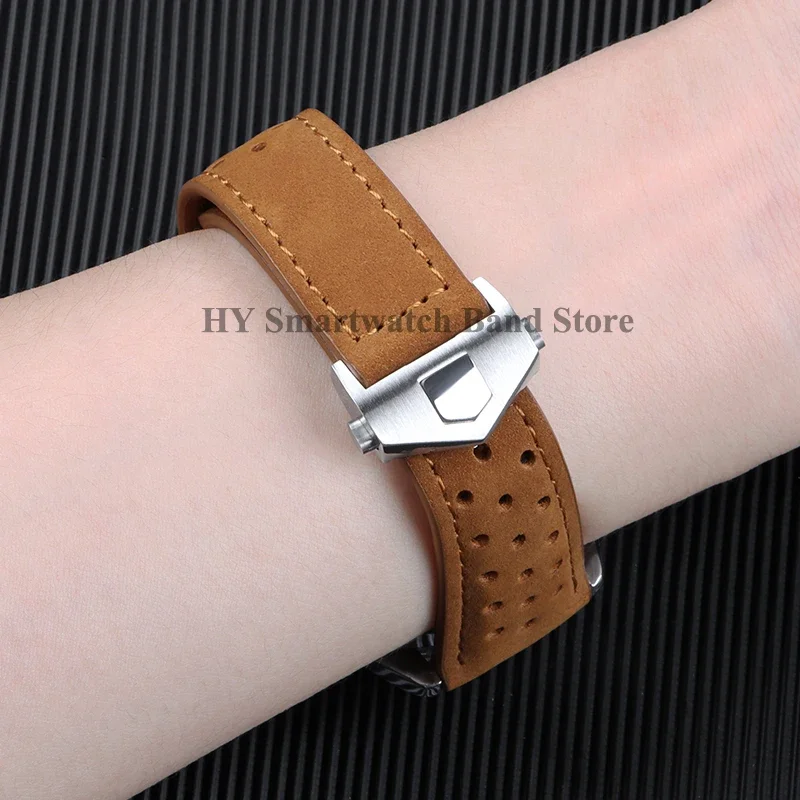 Genuine Leather Watch Strap with Brushed Cowhide and Solid Folding Buckle