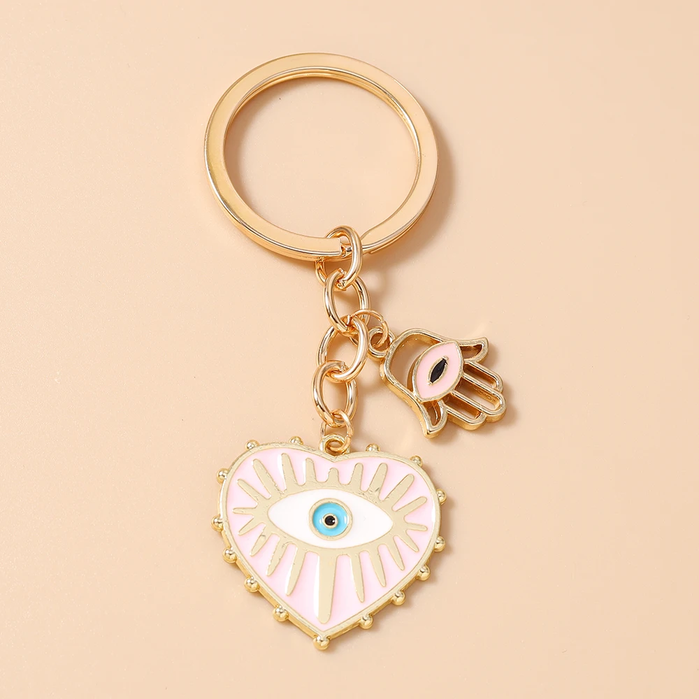 Aihua Emaille Hamsa Hand Evil Blue Eye Schlüsselanhänger Legierung Liebe Herz Teufelsauge Schlüsselanhänger für Frauen Autoschlüssel Tasche Zubehör – Detail 11