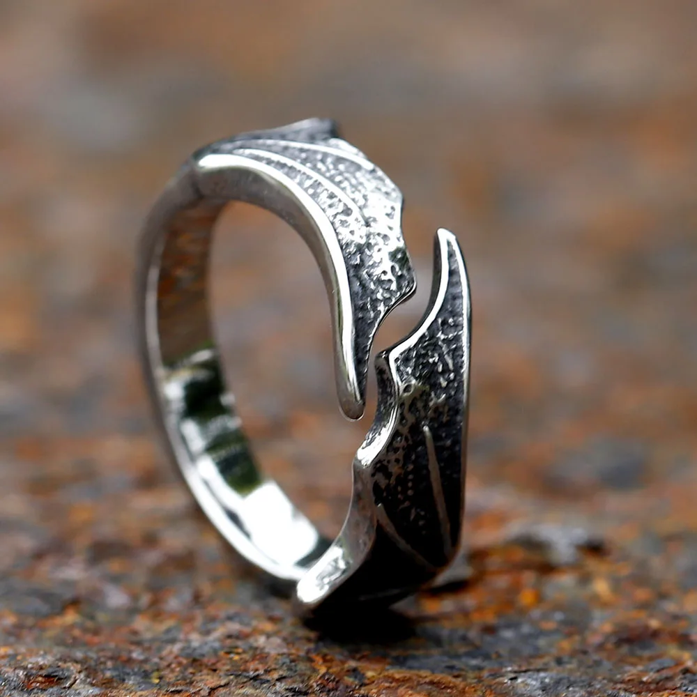 2023 New Boho Feather Rings for Men, Antique Color Stainless