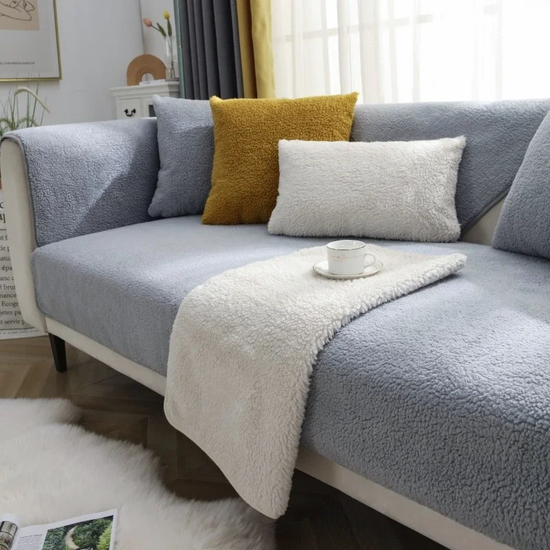 High-end Non-slip Cushion Nordic Modern Simple Sofa Cover Winter Plush Cashmere Sofa Cushion Thickened 2