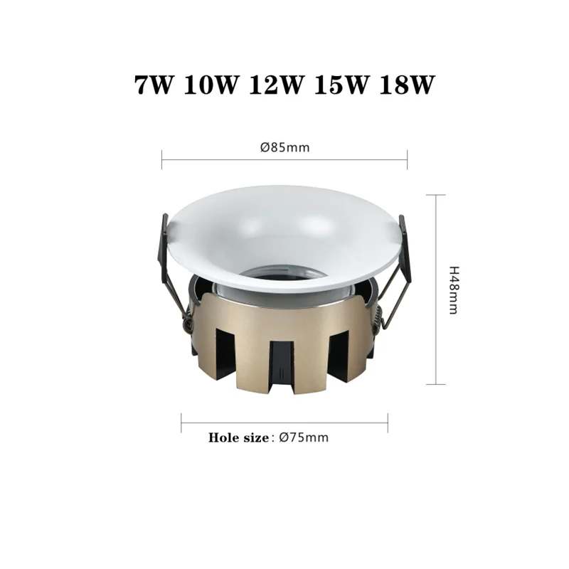 LED 다운라이트 매립형 깊은 눈부심 방지 COB 천장 조명 디밍 스포트라이트7W 10W 12W 15W 18W 아크형 실내 조명 CRI98