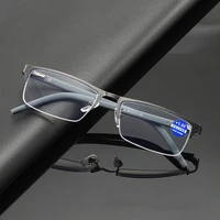 Lunettes de lecture classiques demi-monture pour hommes et femmes, rectangulaires, à la mode, presbytes, pour affaires, hypermétropie, Anti-lumière bleue 4