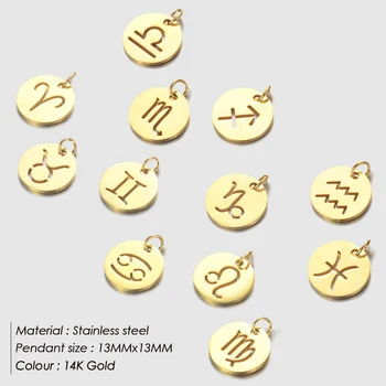 Stainless Steel Disc Components 12 Zodiac Charms for Handmade Jewelry Making Designer Gold Plated Charms for Bracelet 2