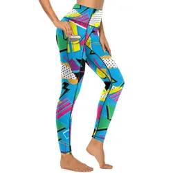 Retro 80s Geometric Leggings Sexy Memphis Art Print Push Up Yoga Pants Elegant Stretch Leggins Graphic Running Sport Legging