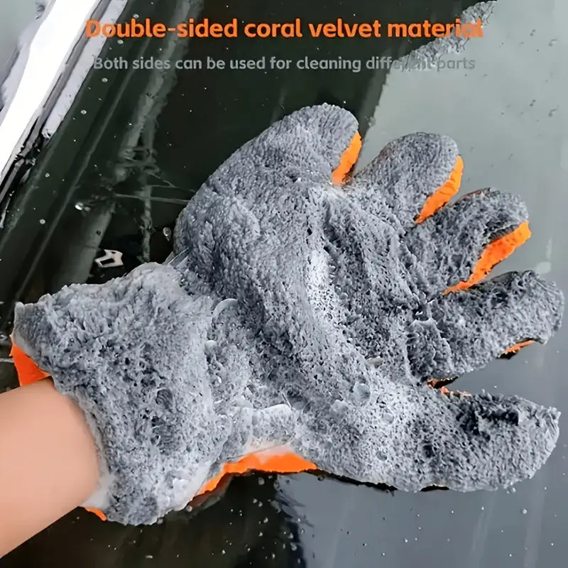 1/2pcs Soft Car Washing Gloves Double-sided Fleece Microfiber Chenille Drying Cloth Car Body Window Tire Cleaning Glove Thicken