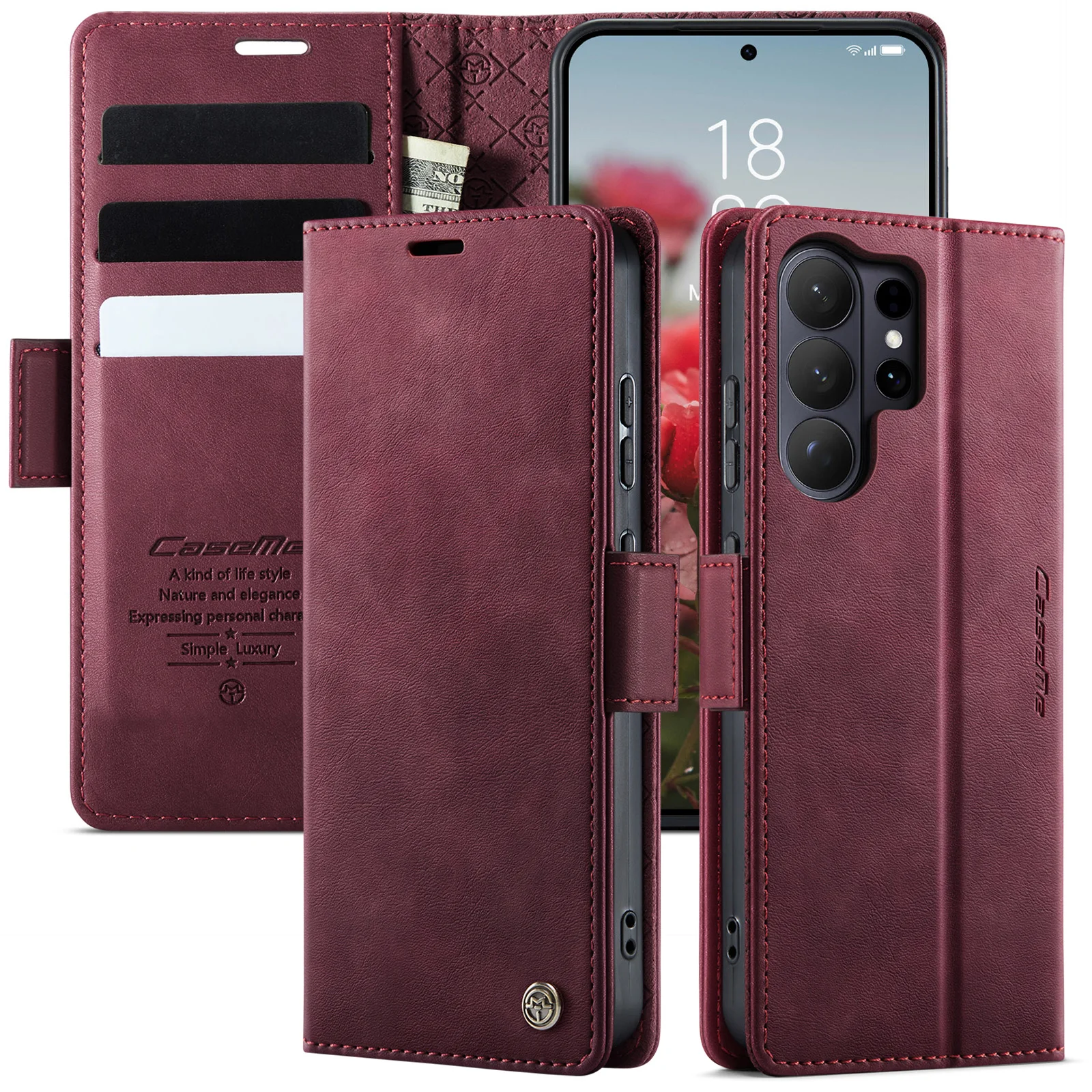 Vintage Leather Flip Wallet Phone Case with Stand and Card Holder Pockets