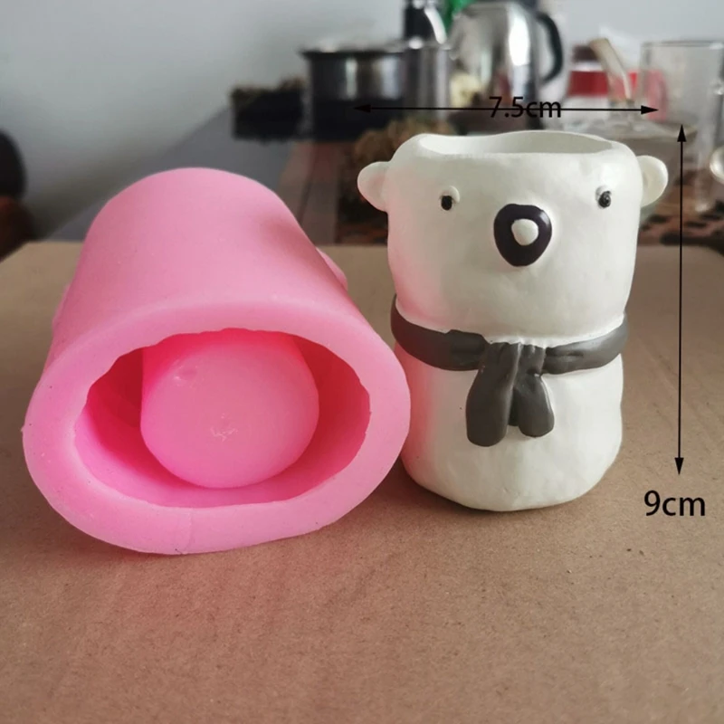 Y4QE Little Bear Succulents Flower Pot Epoxy Resin Mold Plant Vase Silicone Mould DIY Crafts Concrete Clay Casting Tool