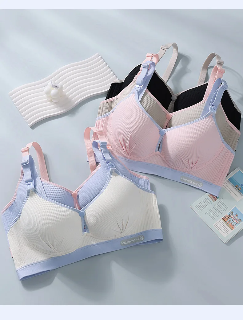 New Pure Cotton Double Button Breastfeeding Bra With Thin Gathered Anti Sagging No Steel Ring Soft Comfortable Women's Underwear 6