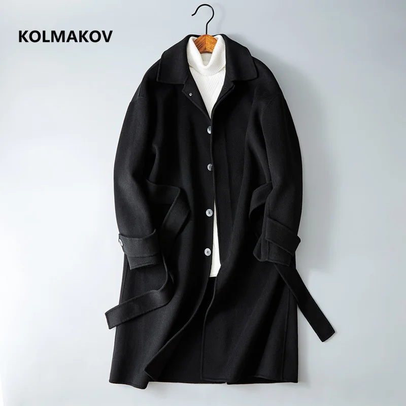 

2024 Winter long style mens hoooded Double sided wool coat casual woolen trench high quality single-breasted jacket men