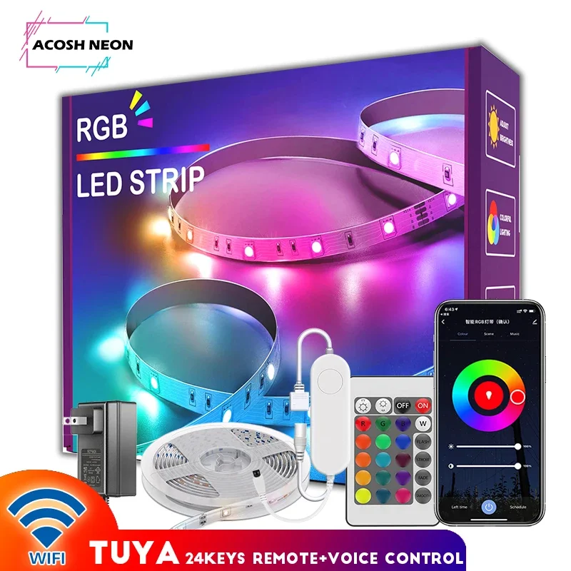 TUYA RGB LED Strip Lights with Remote 24V Luces LED WIFI Flexible Led Tape 20M Waterproof Music Sync Led Strip for Home Room