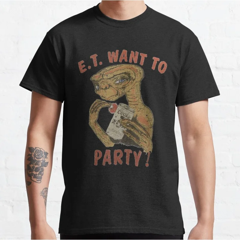 ET will Party The Extra Terrestrial 80s Horrorfilm Alien E.T. Science-Fiction-Kurzarm-T-Shirt mit Rundhalsausschnitt, große Oberteile für Erwachsene