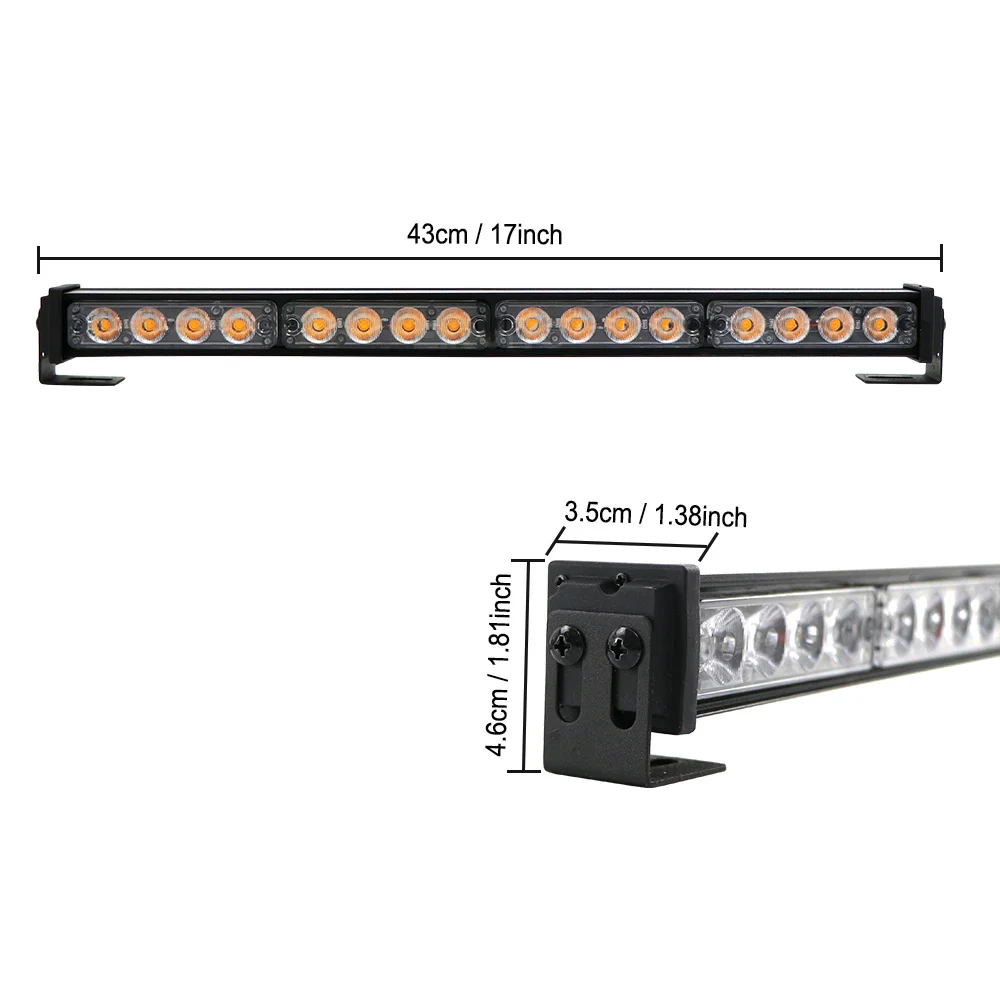 Police Signal Light 16 LED Traffic Adviser Car Emergency Warning Strobe Lights Bar Yellow White Vehicle Flashing Lamp 26 Modes