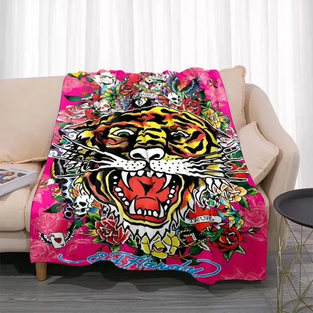 3dED- HARDY Tattoo Tiger Skull Blanket Living Room Bedroom Sofa Soft and Comfortable Warm Blanket Office Leisure Blanket 6