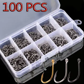 100PCS Barbed Fishing Hooks Set 1