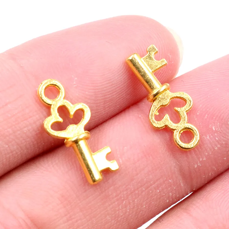 17x7mm 50pcs 골동품 청동 실버 도금 주요 수제 부적 펜던트 팔찌 목걸이 DIY 쥬얼리 만들기