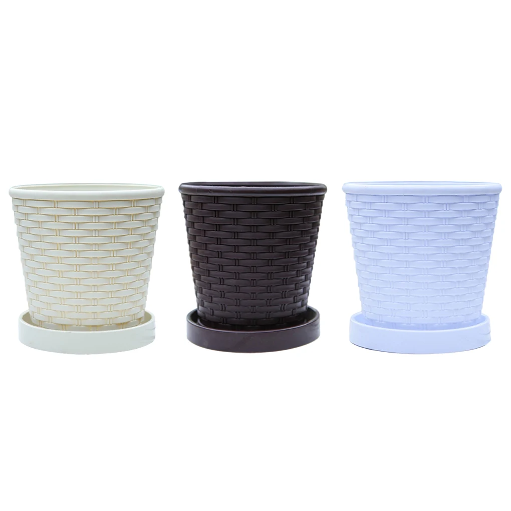 

Imitation Bamboo Woven Resin Flower Pots Tray Plant Pot Indoor Outdoor