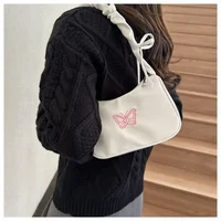 Sac à bandoulière brodé avec nœud papillon, Style Y2k, poignée à volants, fourre-tout en Nylon avec nœud, sac de maquillage pour rouge à lèvres, sac à main, nouveau 2