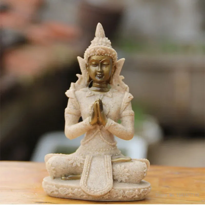 Creative Southeast Asian Mini Zen Meaning Buddha Statue Sculpture Decor, Home Living Room Buddhist Hall Decoration Resin, 1Pc