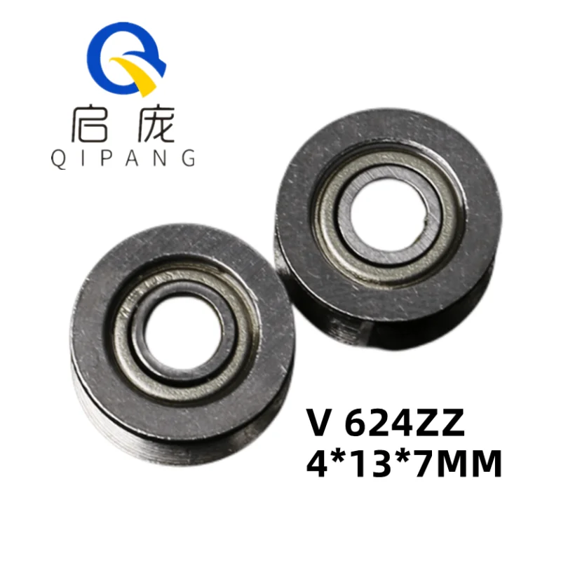 

Qipang 10 Pcs 624ZZ 4x13x7mm V Groove Roller Wheel Ball Bearings Guide Pulley Sealed Rail Ball Bearing Pulley