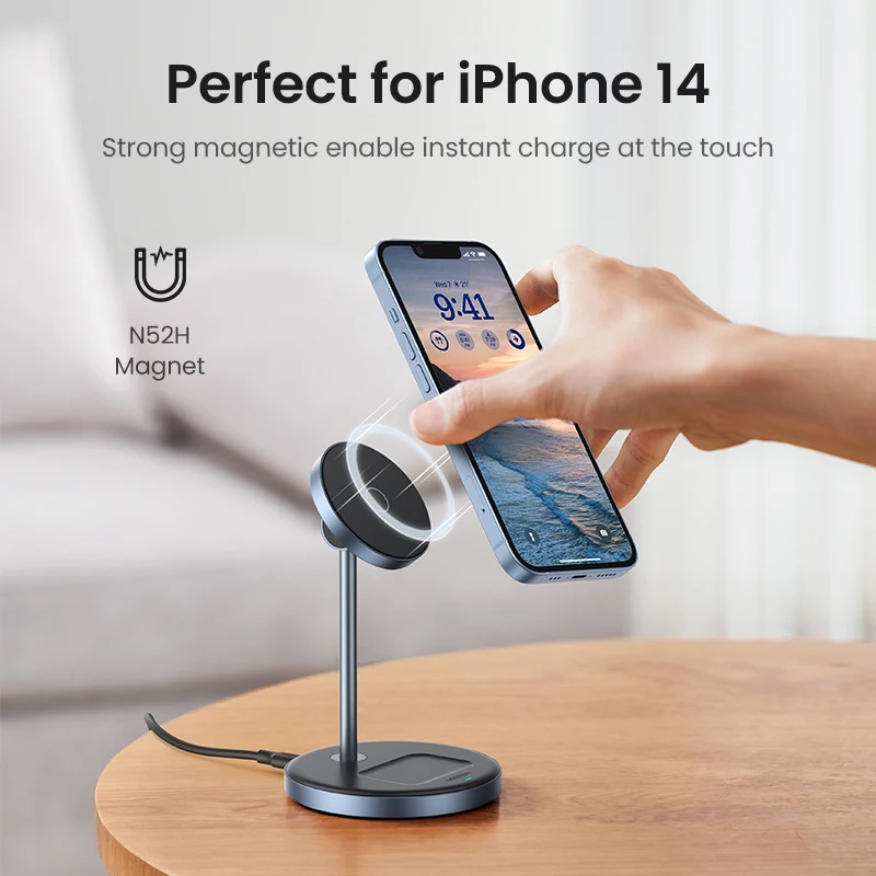 UGREEN-Soporte de cargador magnético 2 en 1, soporte de carga inalámbrico de 15W para iPhone 15, 14, 13 Pro Max, AirPods Pro, Cargador rápido Macsafe