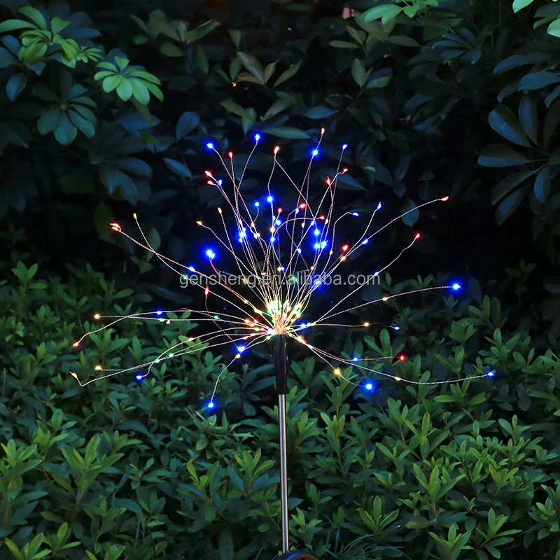 

1pc Solar Fireworks Lamp Outdoor Grass Globe Dandelion Flash String Fairy Lights 90 /120/150 Led For Garden Lawn Holiday Light
