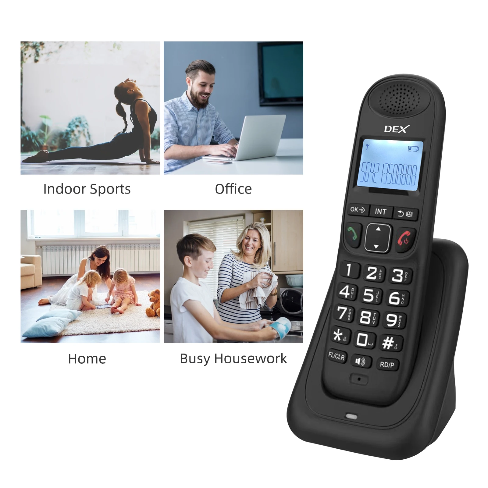 Expandable Cordless Phone System with 3 Lines Display Caller ID Support 5 Handsets Connection 50 Phone Book Memories cordless phone
