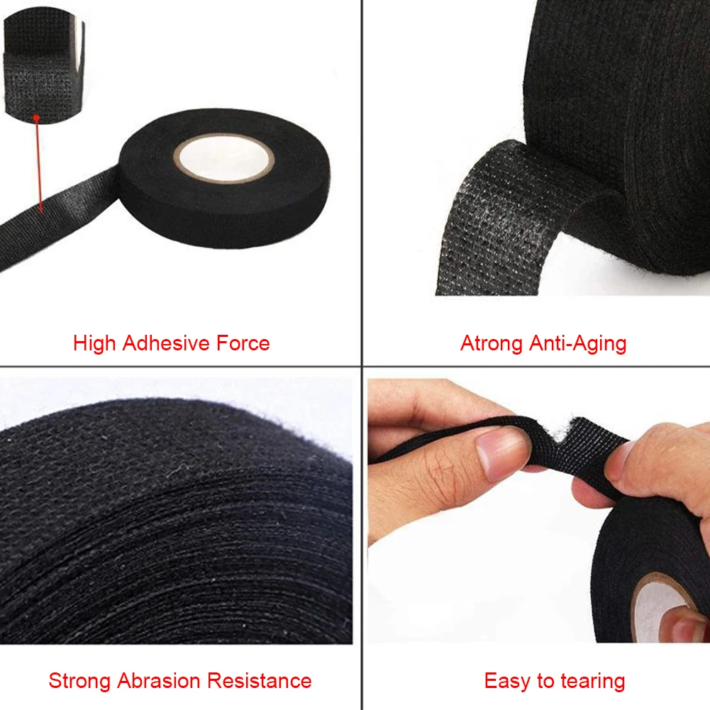 15M Electrical Tape Heat-resistant Adhesive Cloth Tape For Cable Car Harness Wiring Loom Width 9/15MM Electrical Heat Tape