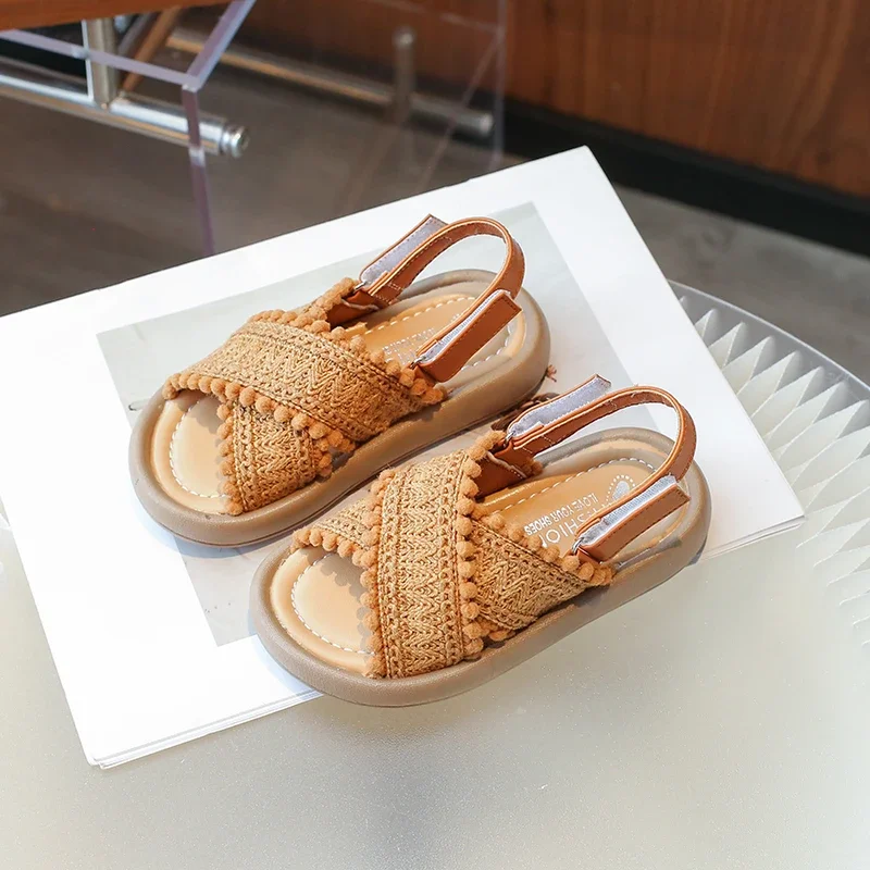 Girls Summer Beach Shoes Ethnic Style Kids Casual Sandals Soft Sole Fashion Children Retro Princess Shoes 2024 Summer New 6