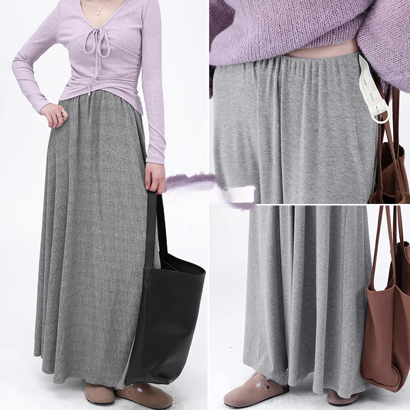 Spring Maternity Maxi Skirts Large Hem Plus Size Pregnant Woman Umbrella Skirt Adjustable Waist Pregnancy Long Skirts