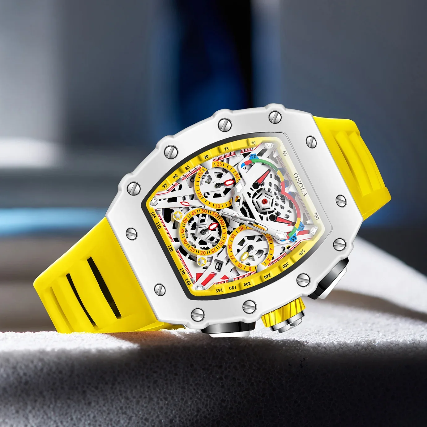 Luxury Watch Men\'s ONOLA Fashion Casual  Multifunctional Silicone Tape Waterproof Quartz Watch White