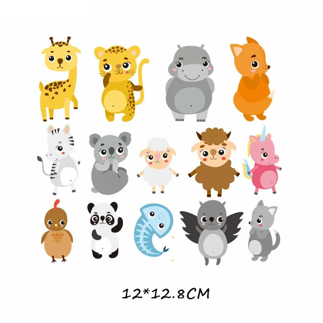 Cartoon Animal Patch Set Iron on Transfer Cute Unicorn Cat Owl Dog Flower Patches for Kids Girl Clothing T-shirt DIY Heat Press 618