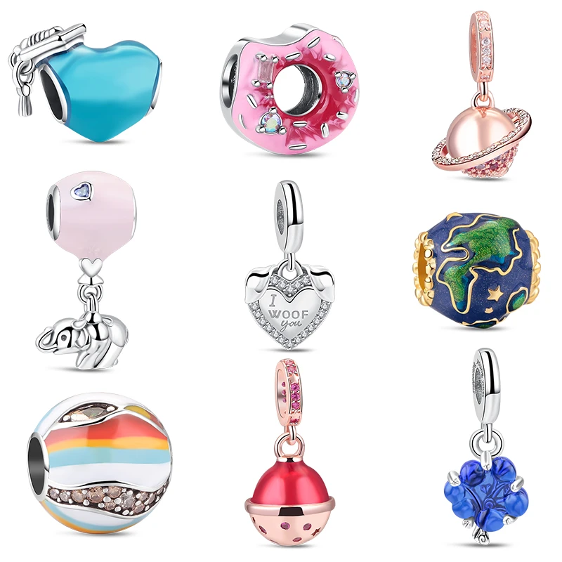 

2023 New 100% 925 Silver Charms Dangle Graduation Heart Globe Doughnut Heart & Dog Double Fit Original Pandora Bracelet Jewelry