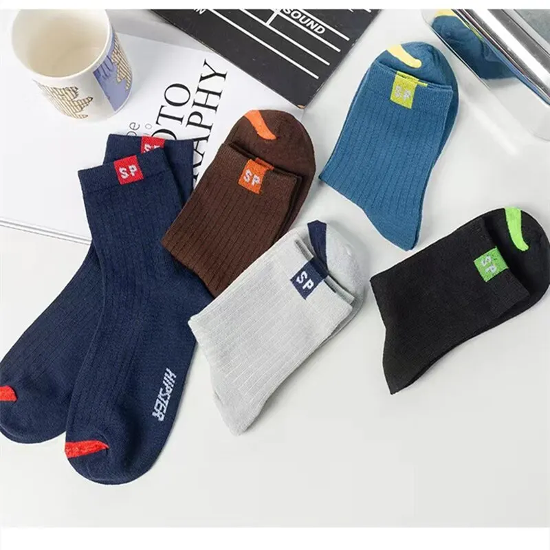 Sports Socks Sports Stockings Athletic Socks Gym Socks Middle Tube Socks Mid Calf Socks Business Socks 5 Pairs for Men