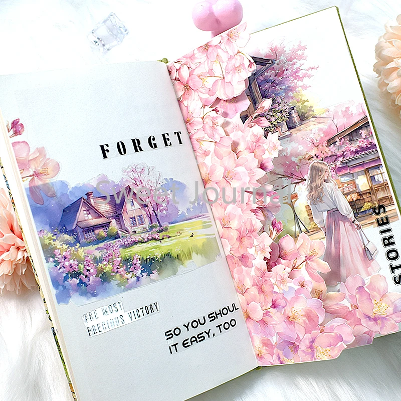 20Sheets Sakura Girls Sticker Set Per-Cut Aesthetic Decorative PET Washi Sticker Book for Scrapbooking Journal Diary Material