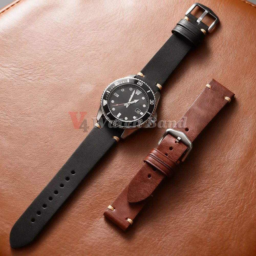 Vintage Retro Genuine Leather Watch Band - Quick Release Strap Bracelet Accessories