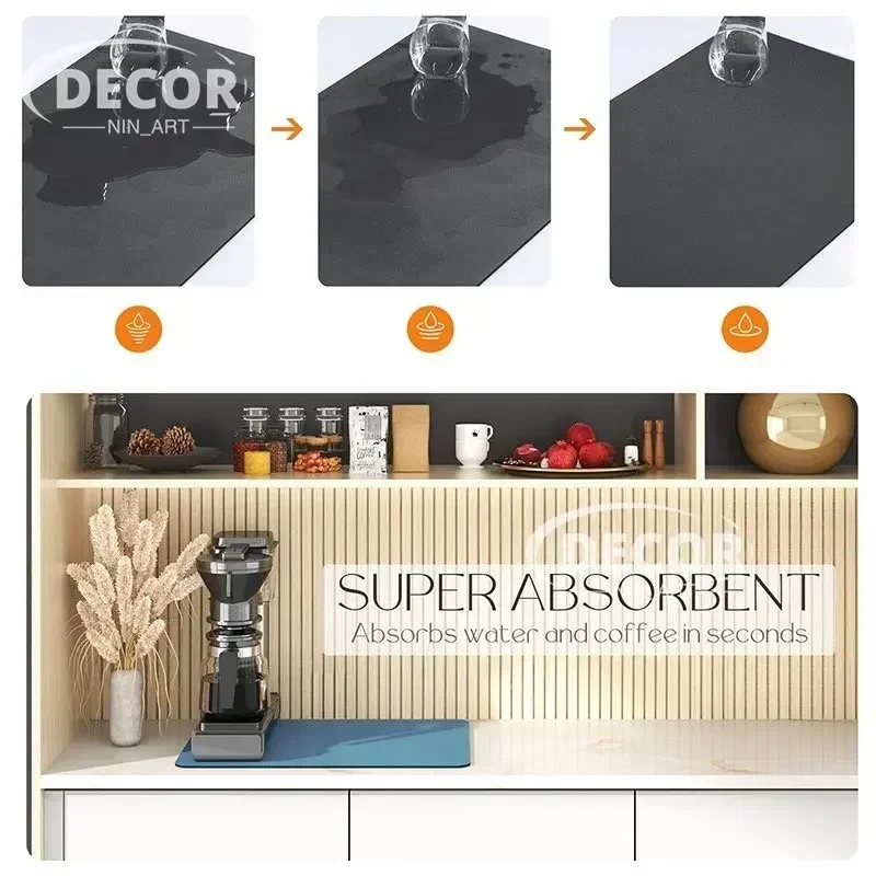 Black Marbling Super Absorbent Tableware Dish Drying Mat Kitchen Bottle Anti-slip Rug Luxury Kettle Dinnerware Bar Counter Tool