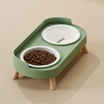 New Cat and Dog Elevated Double Bowl Water Feeding Integrated High Platform Double Bowl 1