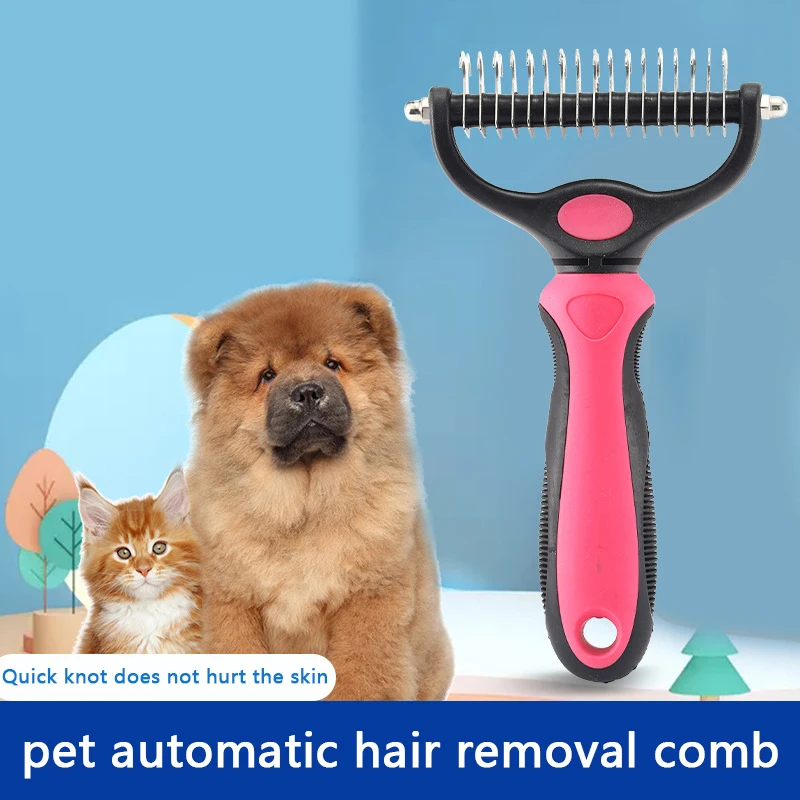 Pet Pro Grooming Tool Dog Brush Double Sided Shedding and Dematting Undercoat Rake Comb Self