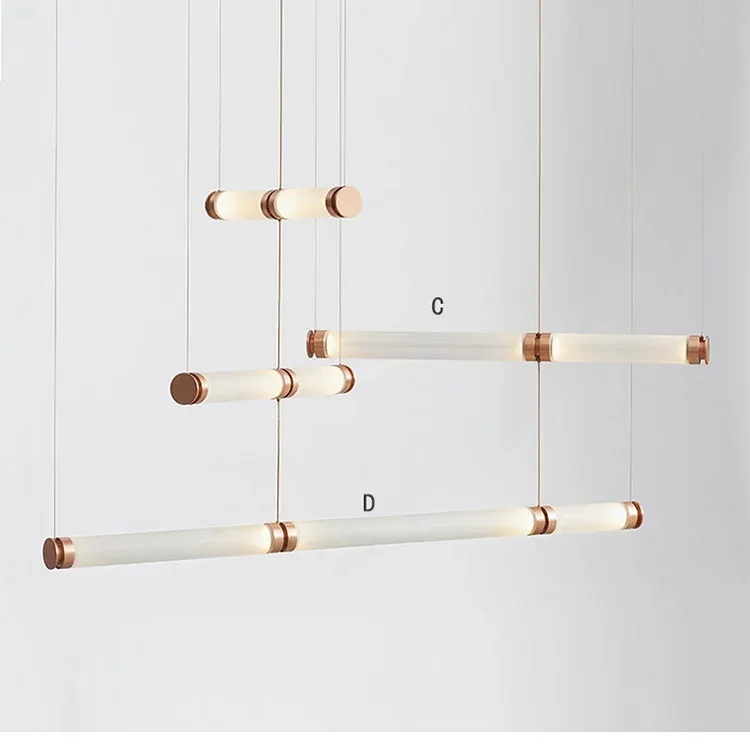 Description Picture 4 of itemNordic French Modern Light Luxury Chandelier Staircase Restaurant Bedroom Room Decoration LED Colored Glass Tube Pendant Lights