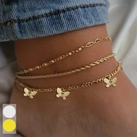 1-3pcs Simple Metal Chain Butterfly Pendant Anklet for Women Adjustable Layered Vintage Minimalist Beach Anklet Set Foot Jewelry 1