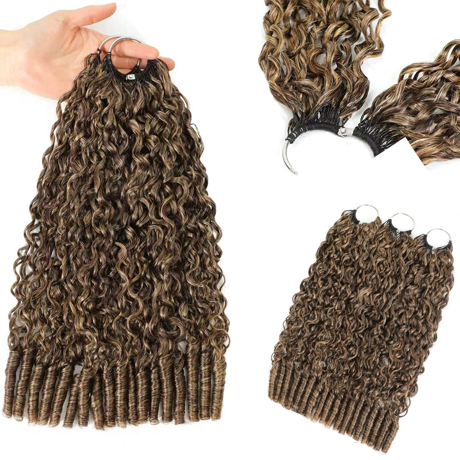 100% Burmese Curly Human Crochet Hair 50g Knotless Pre-Separated Ombre Feather Curly Crochet Braiding Twist Human Hair Extension 1